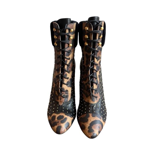 Christian Louboutin Dakita 100 Studded Spike Leopard Leather Bootie EU 37 US 7 - Picture 4 of 15